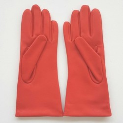 Gants en Cuir d'Agneau Capucine Kaki Athéna Doublés Soie.