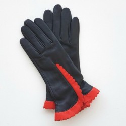Gants en Cuir d'Agneau Noir Capucine Cassia Doublés Soie.