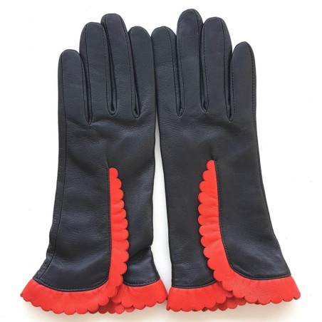 Gants en Cuir d'Agneau Noir Capucine Cassia Doublés Soie.