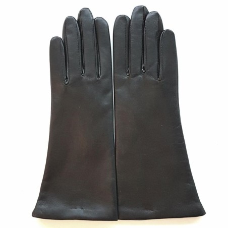 Gants en Cuir d'Agneau Noir Coline Doublés Soie.