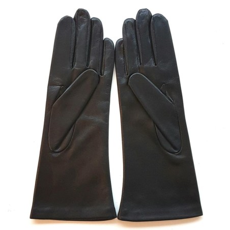 Gants en Cuir d'Agneau Noir Coline Doublés Soie.
