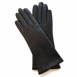 Gants en Cuir d'Agneau Noir Coline Doublés Soie.