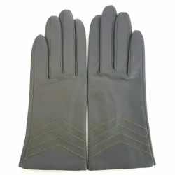 Gants en Cuir d'Agneau Charcoal Luciole Points Doublés Soie.