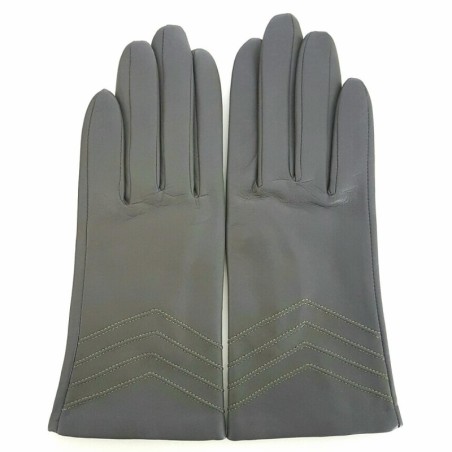 Gants en Cuir d'Agneau Charcoal Luciole Points Doublés Soie.