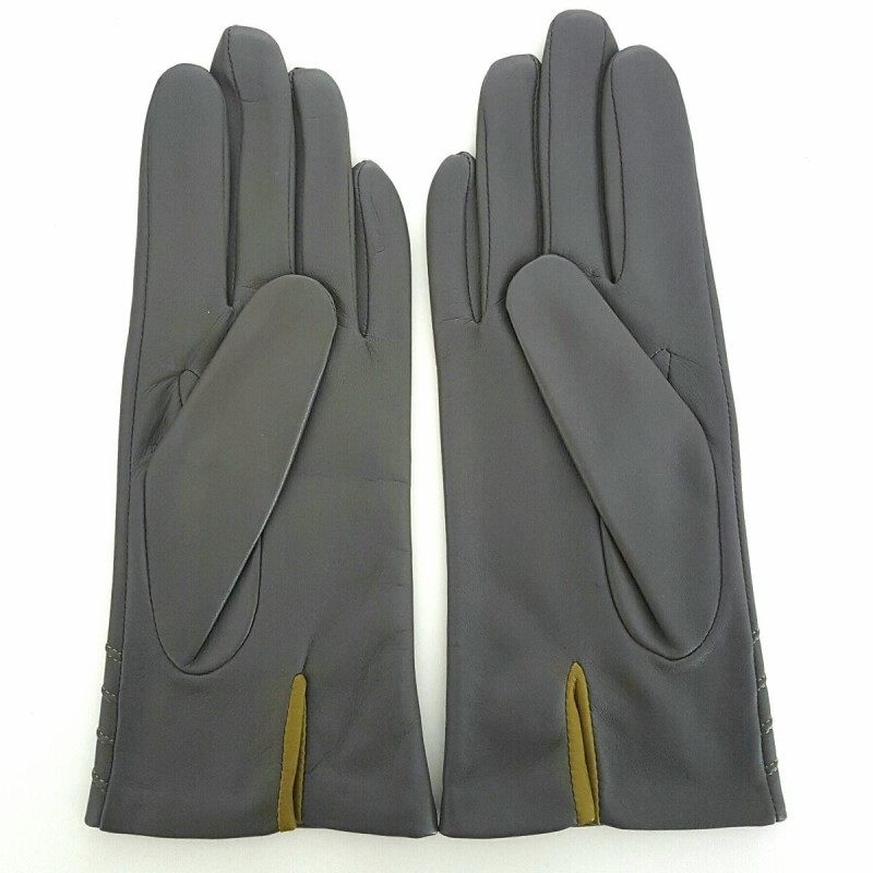 Gants en Cuir d'Agneau Charcoal Luciole Points Doublés Soie.