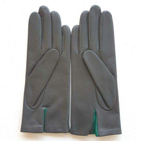 Gants en Cuir d'Agneau Charcoal Emeraude Aiko Doublés Soie.