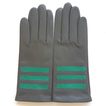Gants en Cuir d'Agneau Charcoal Emeraude Aiko Doublés Soie.