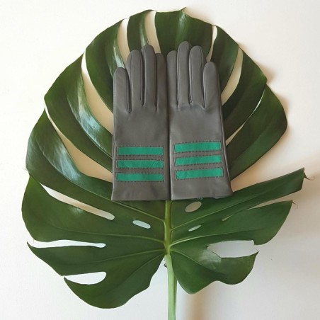 Gants en Cuir d'Agneau Charcoal Emeraude Aiko Doublés Soie.