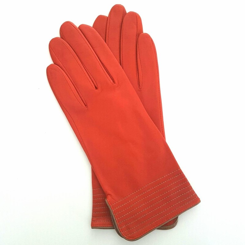 Gants en Cuir d'Agneau Orange et Clay Fénelon Doublés Soie.