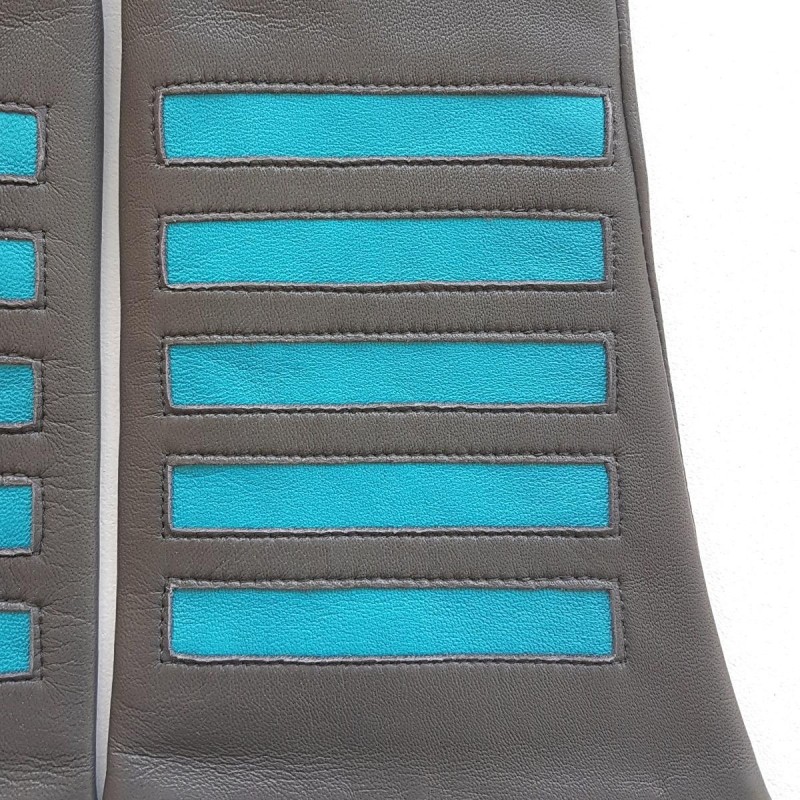 Gants en Cuir d'Agneau Charcoal Turquoise Akasuki Doublure Soie.
