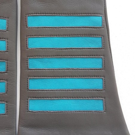 Gants en Cuir d'Agneau Charcoal Turquoise Akasuki Doublure Soie.