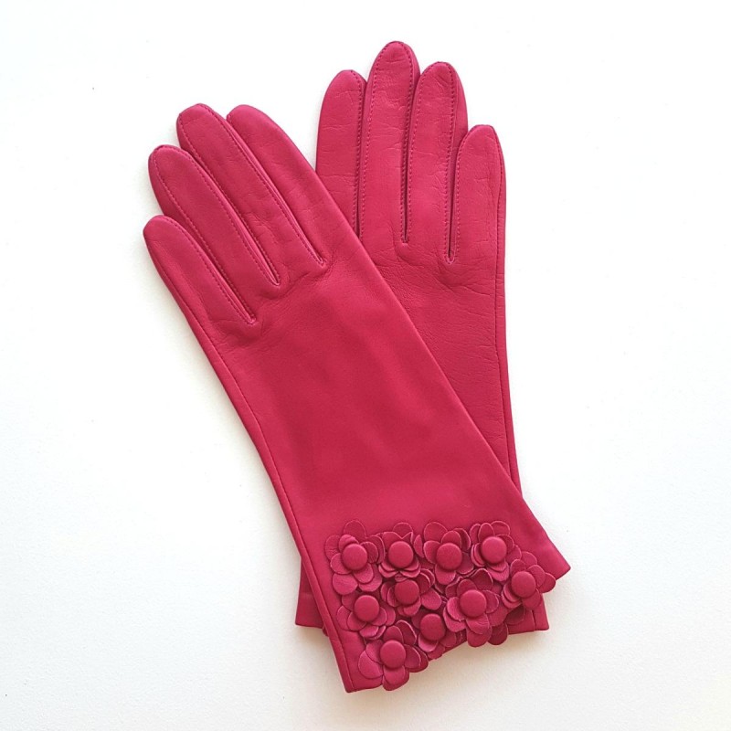 fuschia leather gloves