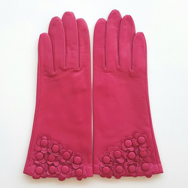 fuschia leather gloves