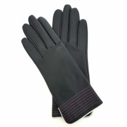 Gants en Cuir d'Agneau Noir Gris Hot Pink Doublés Soie.