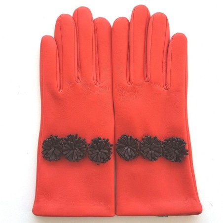 Gants en Cuir d'Agneau Capucine Bordeaux Shiro Doublés Soie.