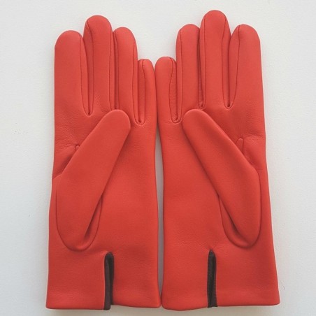 Gants en Cuir d'Agneau Capucine Bordeaux Shiro Doublés Soie.