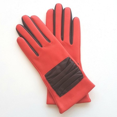 Gants en Cuir d'Agneau Capucine Bordeaux Setsu Doublés Soie.