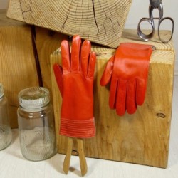 Gants en Cuir d'Agneau Orange et Clay Fénelon Doublés Soie.