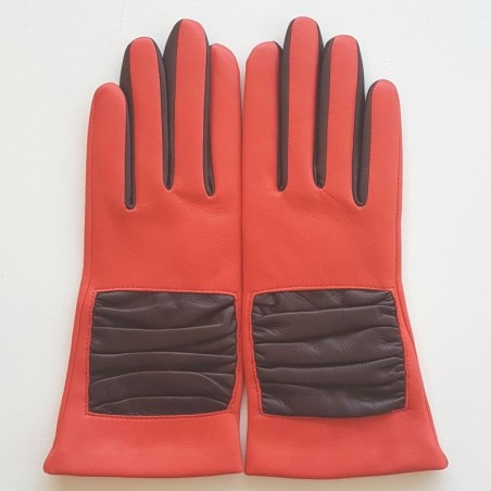 Gants en Cuir d'Agneau Capucine Bordeaux Setsu Doublés Soie.