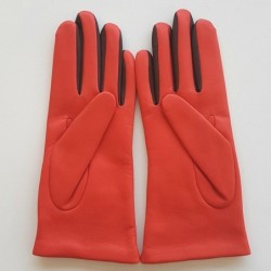 Gants en Cuir d'Agneau Capucine Bordeaux Setsu Doublés Soie.