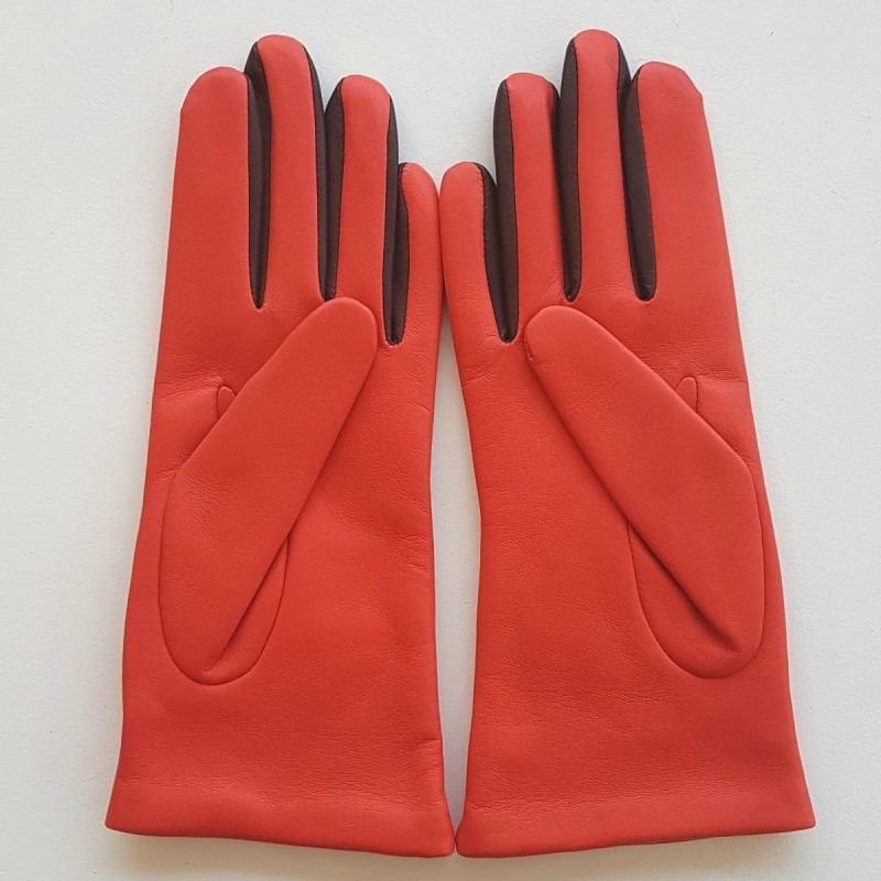 Gants en Cuir d'Agneau Capucine Bordeaux Setsu Doublés Soie.