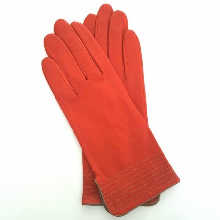 Gants en Cuir d'Agneau Orange et Clay Fénelon Doublés Soie.