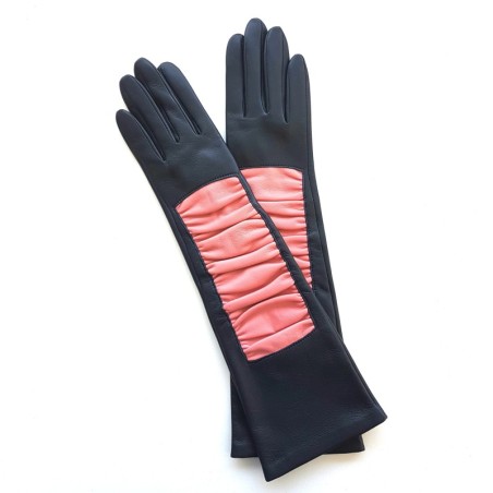 Gants en Cuir d'Agneau Bleu Marine Rose Shizuyo Doublés Soie.