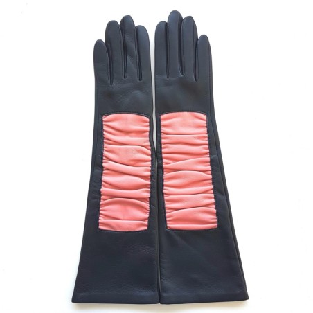 Gants en Cuir d'Agneau Bleu Marine Rose Shizuyo Doublés Soie.
