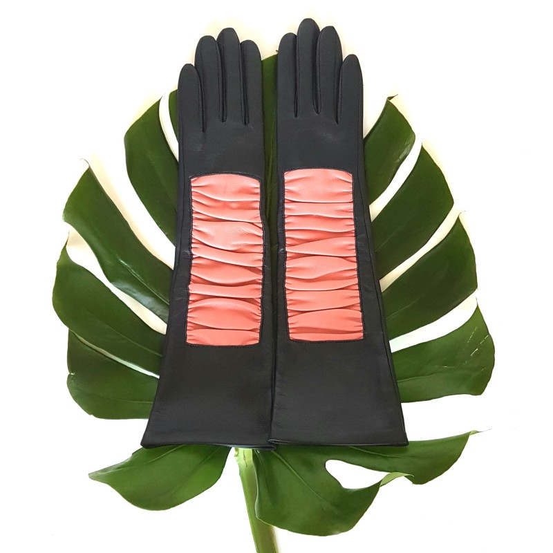 Gants en Cuir d'Agneau Bleu Marine Rose Shizuyo Doublés Soie.