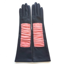 Gants en Cuir d'Agneau Bleu Marine Rose Shizuyo Doublés Soie.