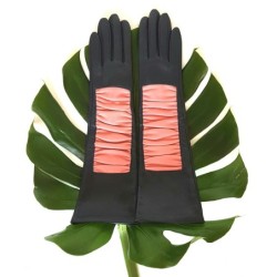 Gants en Cuir d'Agneau Bleu Marine Rose Shizuyo Doublés Soie.