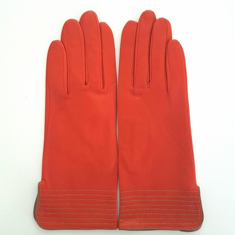 Gants en Cuir d'Agneau Orange et Clay Fénelon Doublés Soie.