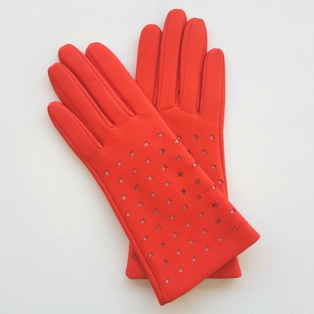 Gants en Cuir d'Agneau Capucine Rose Seren Doublés Soie.