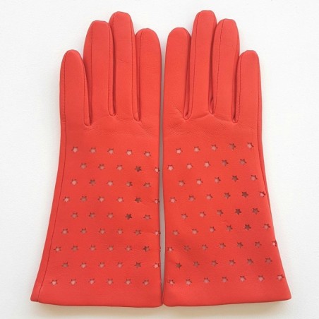 Gants en Cuir d'Agneau Capucine Rose Seren Doublés Soie.