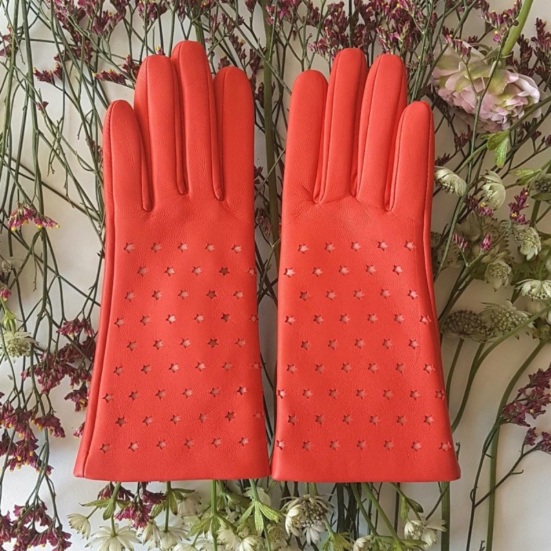 Gants en Cuir d'Agneau Capucine Rose Seren Doublés Soie.