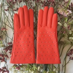 Gants en Cuir d'Agneau Capucine Rose Seren Doublés Soie.