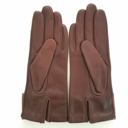 Gants en Cuir d'Agneau Marron et Sable "Ucara" Doublés Soie.