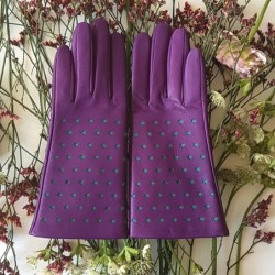 Gants en Cuir d'Agneau Améthyste Emeraude Seren Doublés Soie.