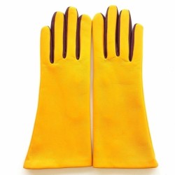 Gants en Cuir d'Agneau Jaune Cassis Elisa Doublés Soie.