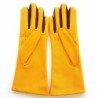Gants en Cuir d'Agneau Jaune Cassis Elisa Doublés Soie.