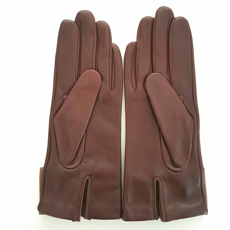 Gants en Cuir d'Agneau Marron et Sable "Ucara" Doublés Soie.