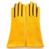 Gants en Cuir d'Agneau Jaune Cassis Elisa Doublés Soie.