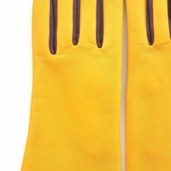 Gants en Cuir d'Agneau Jaune Cassis Elisa Doublés Soie.