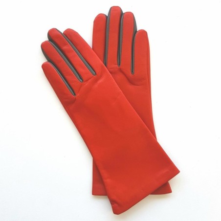 Gants en Cuir d'Agneau Orange Gris Elisa Doublés Soie.