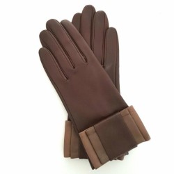 Gants en Cuir d'Agneau Marron et Sable "Ucara" Doublés Soie.