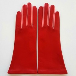 Gants en Cuir d'Agneau Rouge Rose Elisa Doublés Soie.