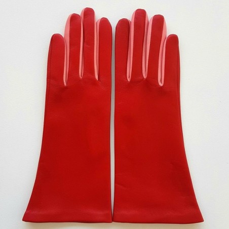 Gants en Cuir d'Agneau Rouge Rose Elisa Doublés Soie.