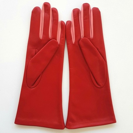 Gants en Cuir d'Agneau Rouge Rose Elisa Doublés Soie.