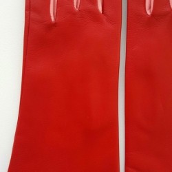 Gants en Cuir d'Agneau Rouge Rose Elisa Doublés Soie.