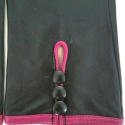 Gants en Cuir d'Agneau Noir Hot Pink Margueritte Doublés Soie.